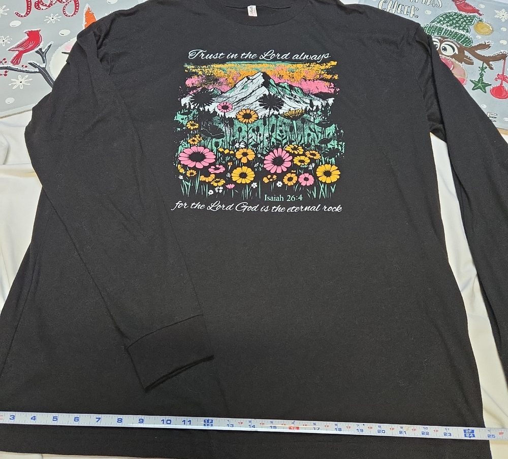 Inspirational Black Long Sleeve Tee with Floral Graphic